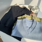 Basic Short Ice Cream Color V-neck Knitted Vest Women — photo 4