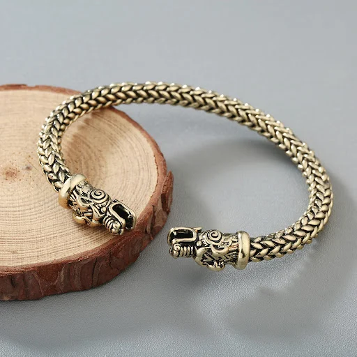 Title 3, Bracelete Torc Asgard Crafted, Cabeça de Lobo C...