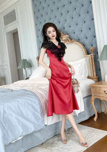 Title 12, Womens Satin Lace Stitching Ruffle Sleeve Dress
