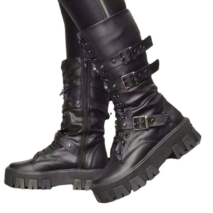 Title 2, Womens Martin Boots Lace Up Combat Boot Mid Ca...