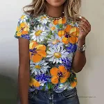 Women's casual floral style printing summer t-shirt. Comfortable and stylish for warm weather, perfect for everyday wear — photo 21