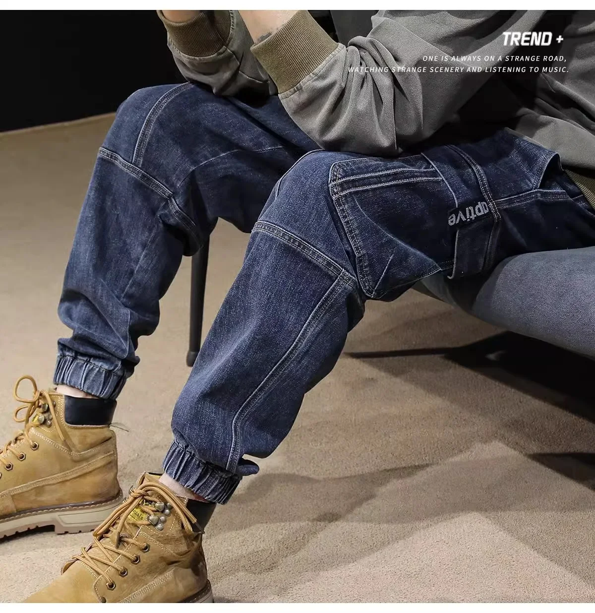 Title 13, Mens Loose Retro Elastic Waist Jeans – Comfort...