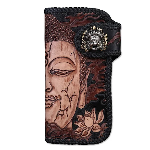 Title 5, Mens Top Layer Cow Leather Carving Wallet. Dur...