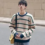 Suéter masculino plus size com gola redonda listrada e veludo, oferecendo conforto e estilo casual para o dia a dia. — foto 4