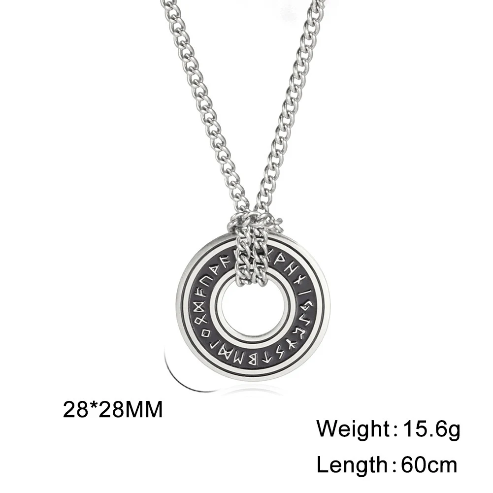 Colar com Pingente Círculo de Runas Viking Vintage em Aço Inoxidável, Ornamento Nórdico, Estilo Antigo, Amuleto de Proteção e Símbolos Históricos — foto 9