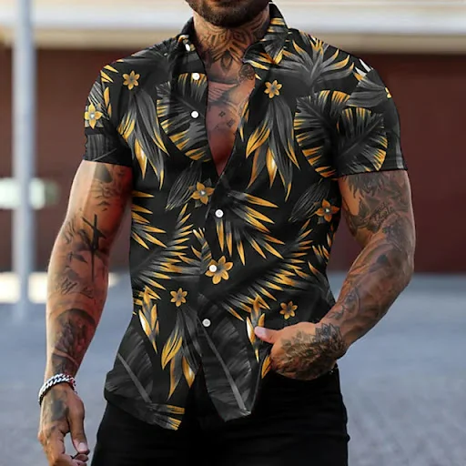 Title 10, Mens Fashion Leaf Printed Shirt, a stylish and...
