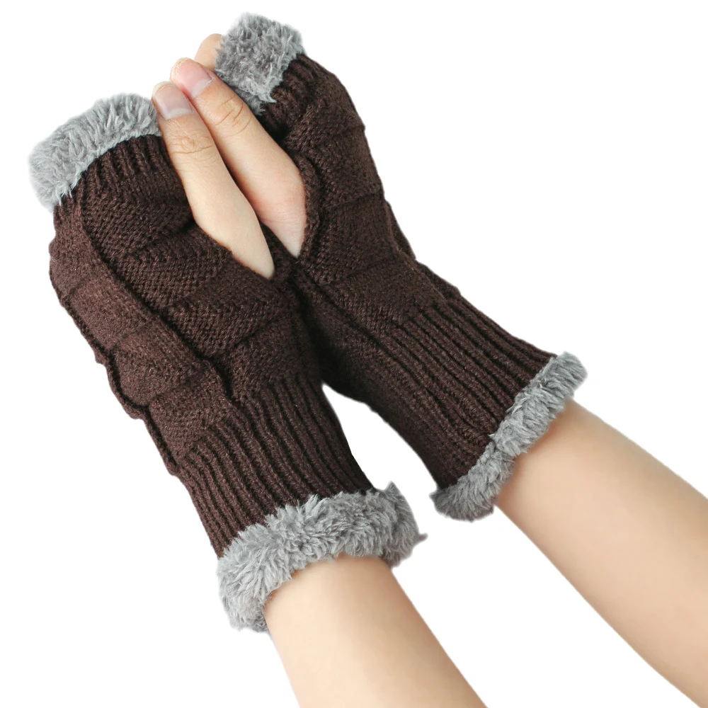 Title 8, Plush Gloves Knitted Wool Womens Warmth
