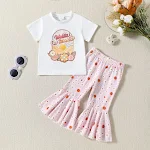 Kinder zomerpakje met bloemenprint, korte mouwen top en flared broek, perfect voor warme dagen en buitenspelen. — foto 27