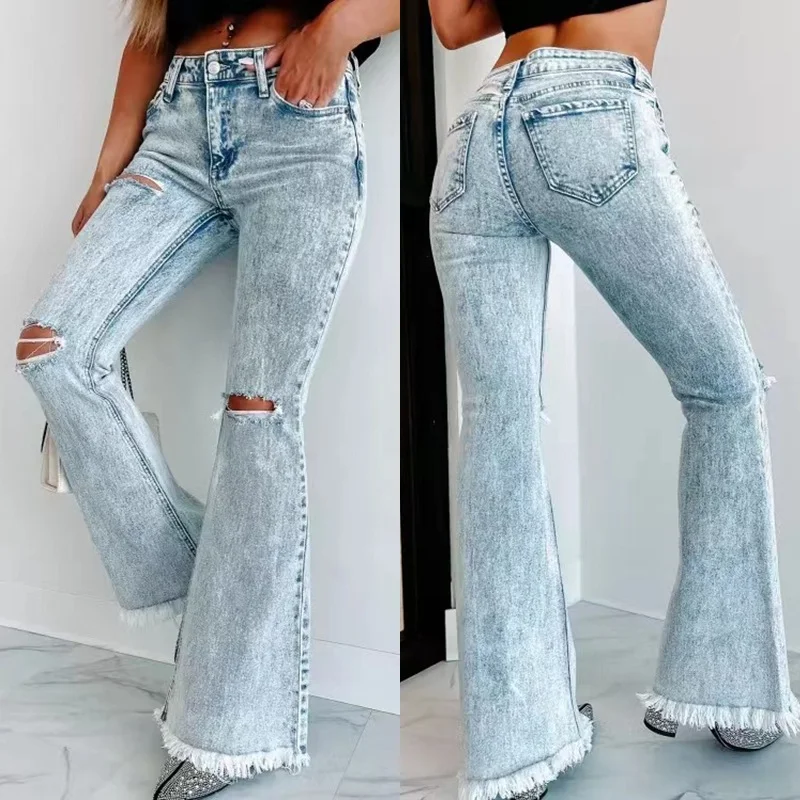 Title 8, Calça Jeans Feminina Rasgada Lavada Cintura Alt...