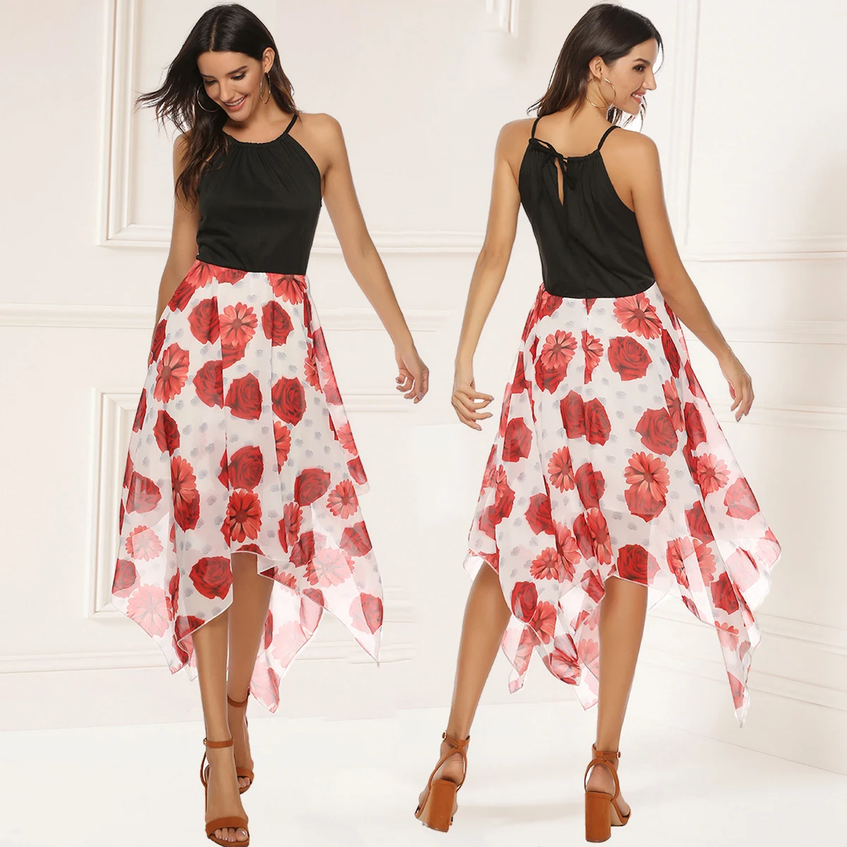 Title 10, Womens Stitching Printing Skirt Chiffon Dress