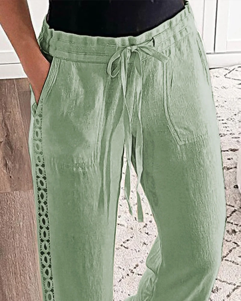 Title 5, Dames casual broek met kant patchwork. Combinee...