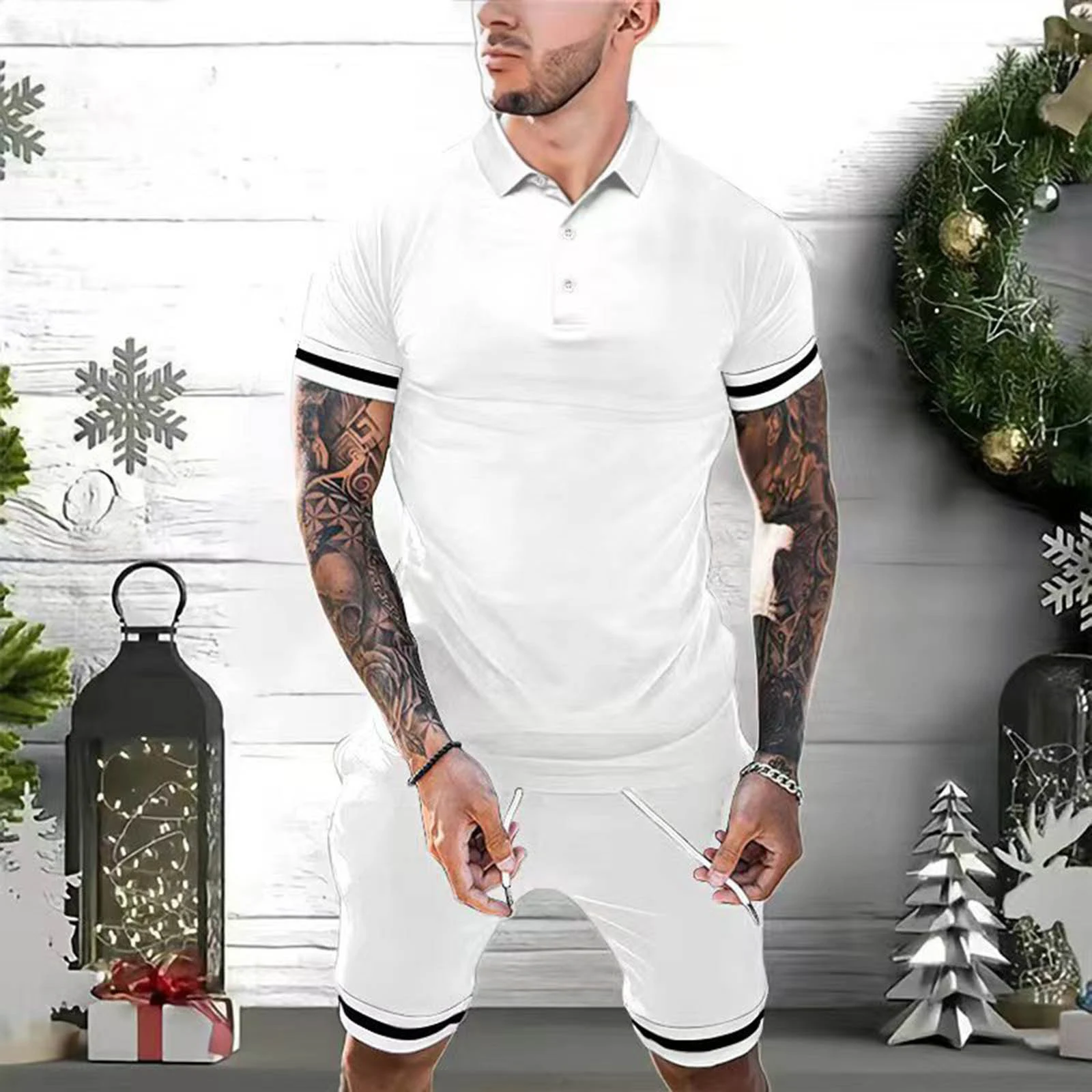 Mens Short Sets 2 Piece Outfits Polo Shirt Fashion Summer Tracksuits Casual Set Short Sleeve and Shorts Set for Men — photo 7