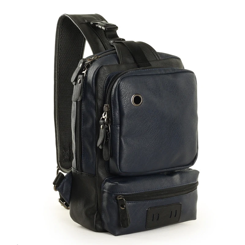 Mochila de couro Mo Tis masculina, tendência coreana, casual, esportiva, para atividades ao ar livre, bolsa de peito, pasta — foto 3