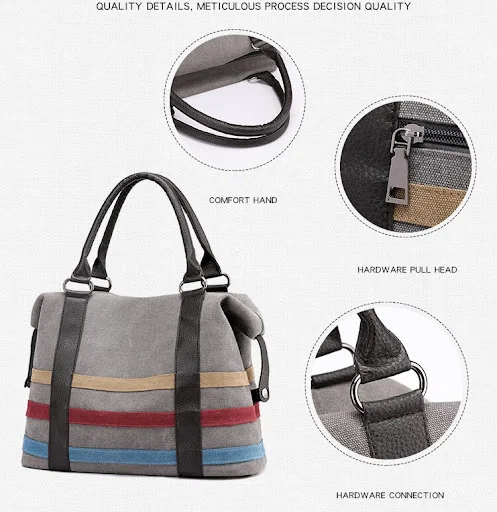 Title 11, Bolso de lona a rayas para mujer ideal para el ...