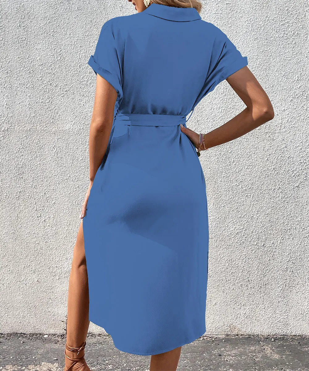 Title 17, Vestido de color sólido atado con solapa europe...