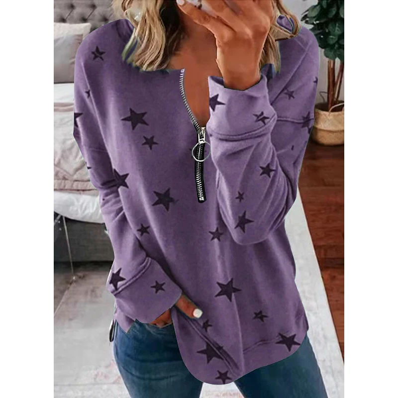 Langarm-Pullover-Damen-Sweatshirt mit Sternenmuster — foto 5