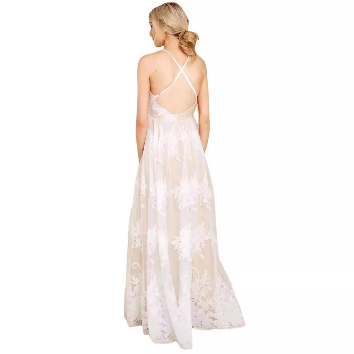 Title 5, Foreign trade sling deep V sexy mesh embroidere...