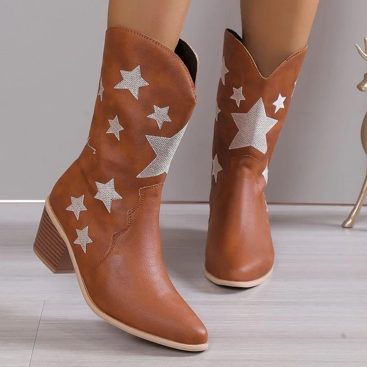 Women's Embroidered Knight Boots Winter Pointed Toe Chunky Heel Long Western Boots perfect for winter weather and stylis — photo 5