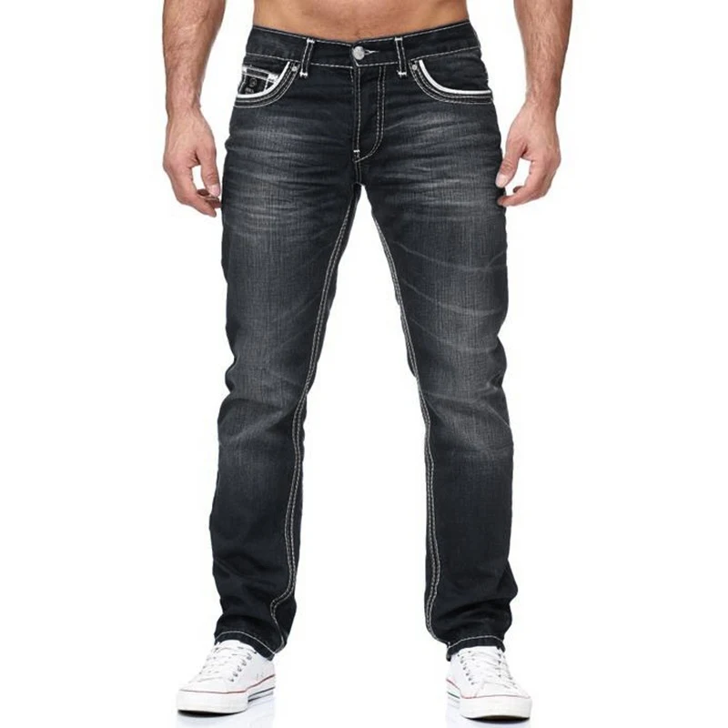 Calça jeans branca masculina de cintura média, efeito desgastado, perna reta e solta, estilo casual e confortável. — foto 6