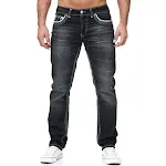 Calça jeans branca masculina de cintura média, efeito desgastado, perna reta e solta, estilo casual e confortável. — foto 6