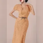 Elegant Slim-fit Cape Collar Bow Women's Dress — photo 3