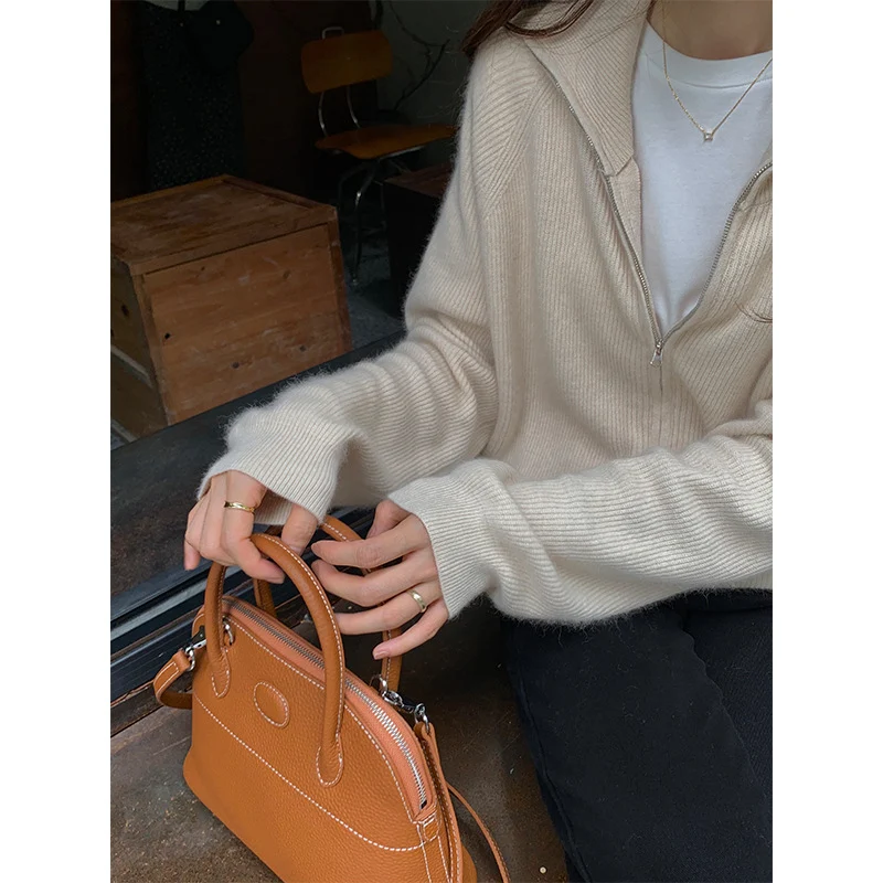 Suéter cárdigan con cremallera de solapa Nueva chaqueta de punto suelta para mujer — foto 8