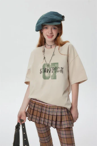 Title 5, Letter Print Short-sleeve T-shirt Womens Loose