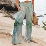 Elastische High Waist Casual Wide Leg Hose mit Print und Taschen, ideal für entspannte Looks. Bequem, stylisch und praktisch. — foto 9