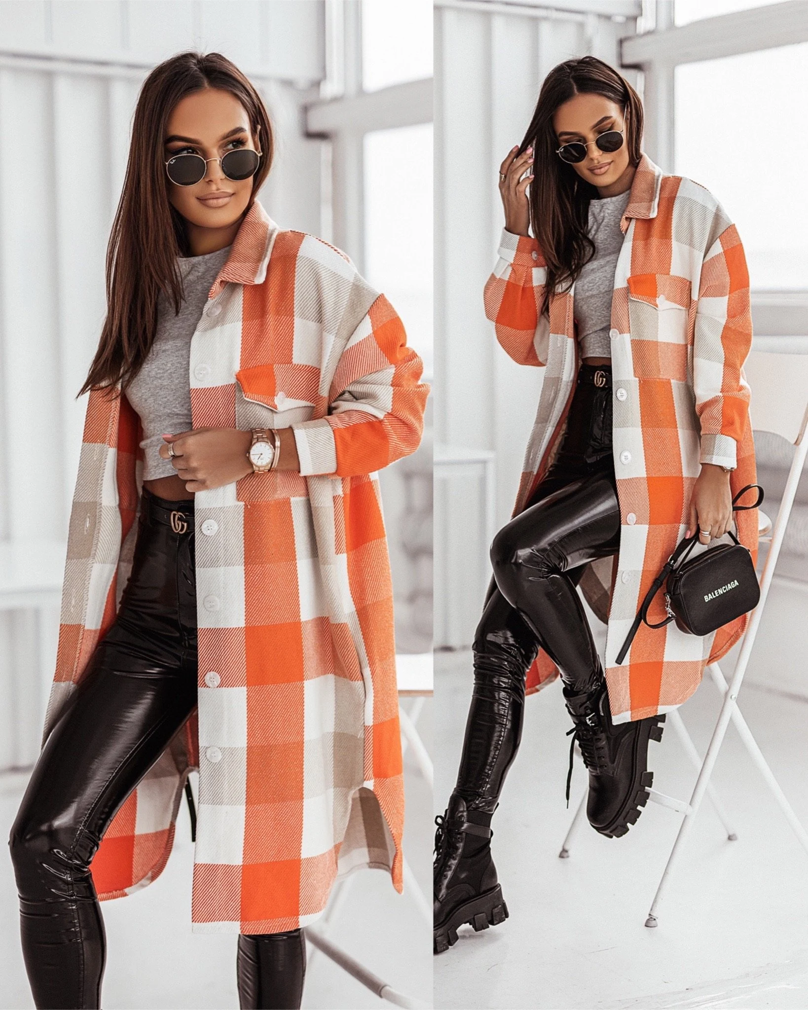 Women's Fashion Long Sleeve Color Plaid Brushed Woolen Long Coat, warm & stylish, perfect for cold weather, a comfortabl — photo 13