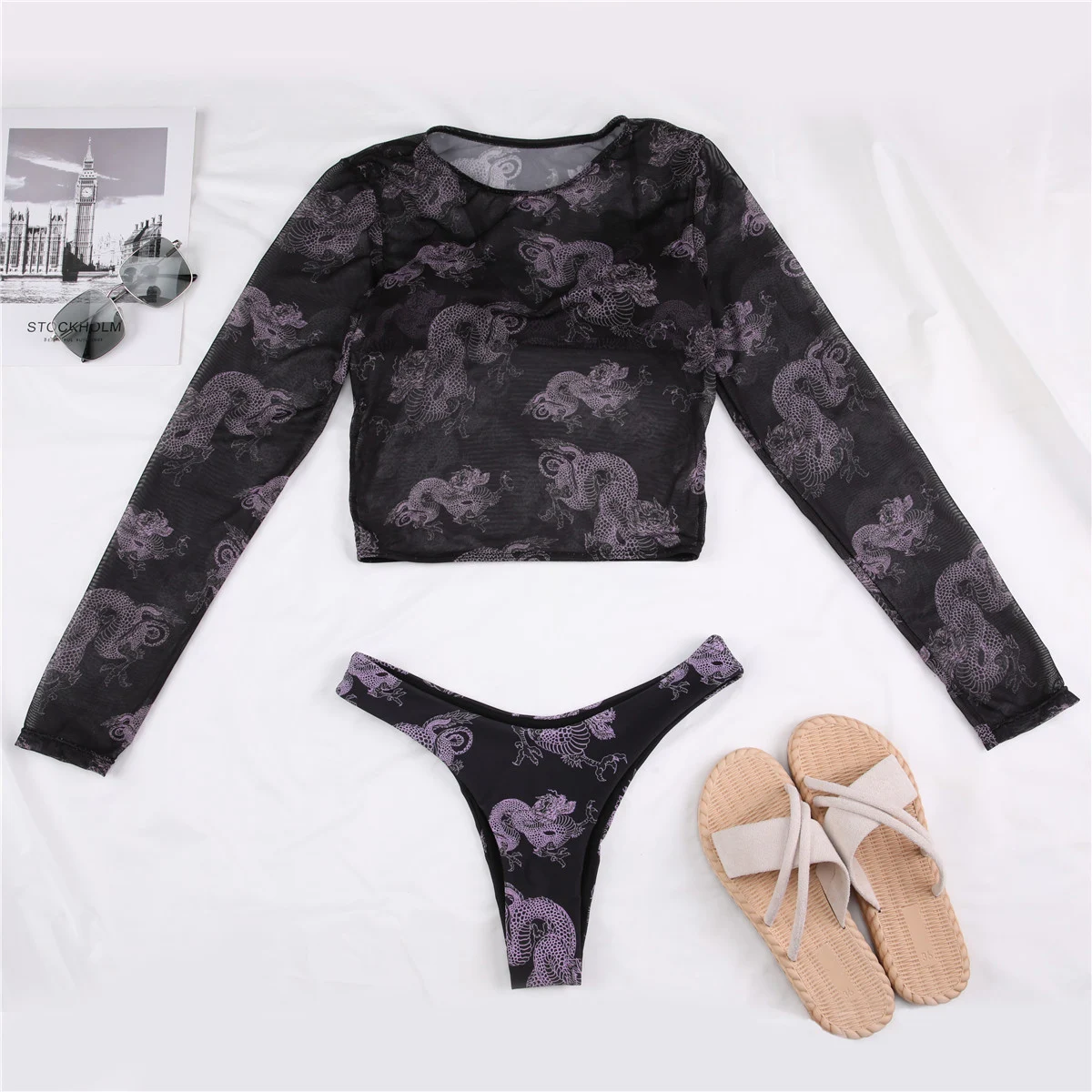 Title 5, Blusa de tela de malha com estampa de dragão de...