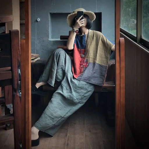 Title 2, Patchwork Linen Loose Summer And Autumn Blouse