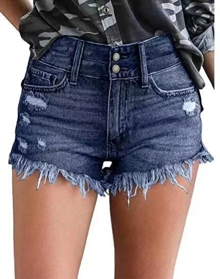 Sexy denim shorts met gespen en splitten voor een gedurfde look. Laat je benen zien en steel de show in deze trendy en flatterende shorts. — foto 4