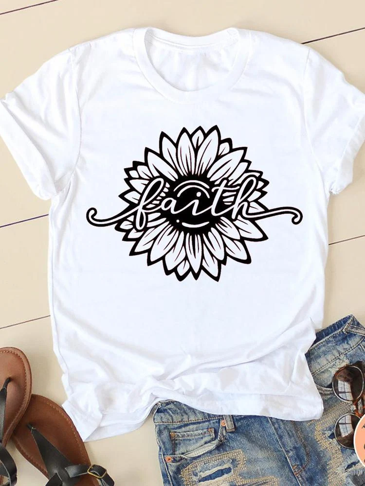 Title 14, Womens Round Neck Printed Top T-shirt With Sho...