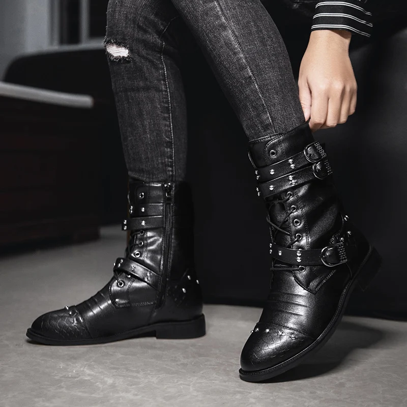 Title 15, Middle Tube Leather Boots Ceremonial Motorcycle...