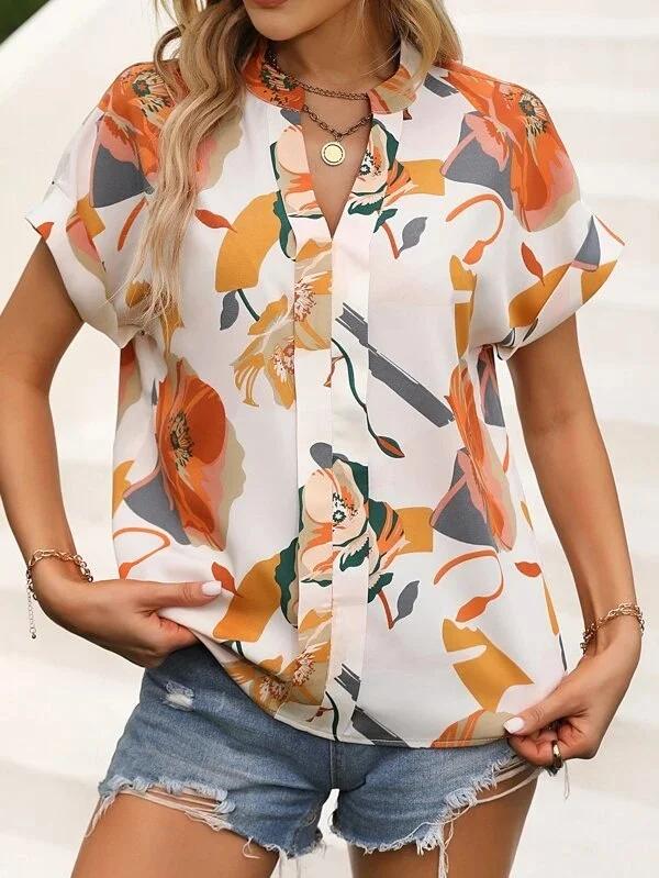 Title 4, Womens Summer V-neck Flower Fashion Short Slee...