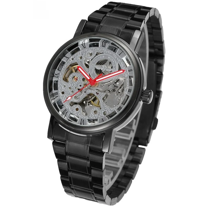Relógio de pulso mecânico transparente Winner Round com pulseira de aço. Design oco e elegante, perfeito para homens que valorizam estilo e precisão. — foto 5
