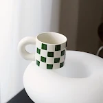 Checkerboard ceramic mug with a fat handle. Enjoy your favorite hot beverage in comfort and style, perfect for daily use — photo 3
