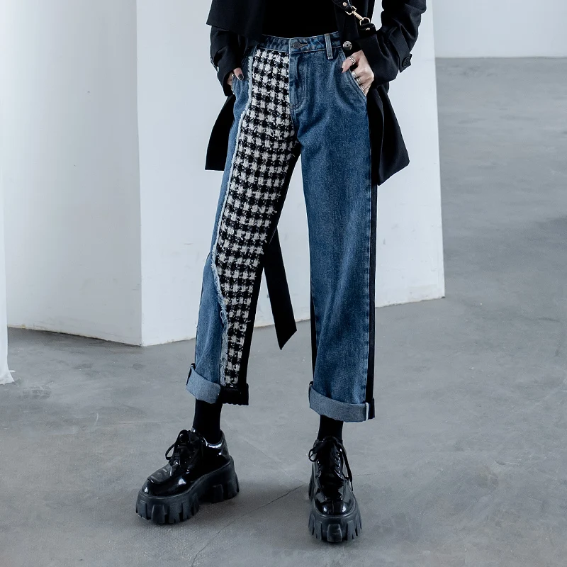 Title 3, Calças Cropped Wide-leg Novas Femininas Jeans S...