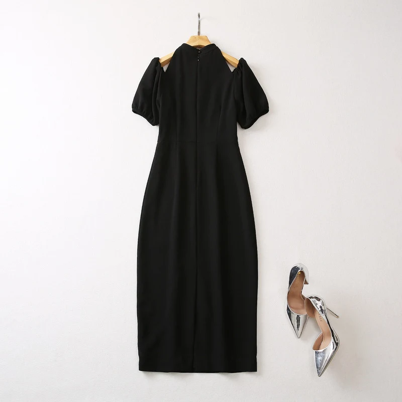 Title 13, Stand Collar Embroidery Short Sleeve Dress Women