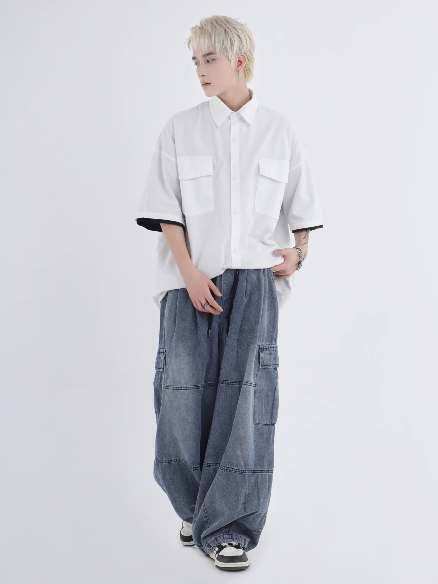 Title 3, New Washed Loose Wide-leg Work Jeans, designed ...