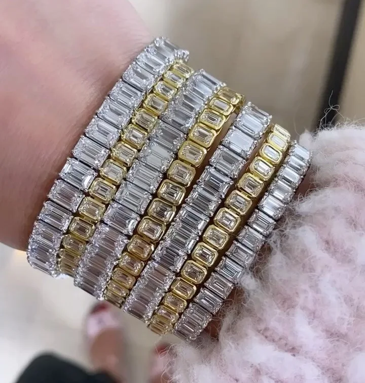 Corrente de tênis geométrica com bezel de CZ retangular branco 5A gelada, brilho deslumbrante, joia luxuosa. — foto 6