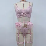 Conjunto feminino de três peças com costura de liga de malha transparente, sexy e estiloso para realçar sua beleza e confiança. — foto 9