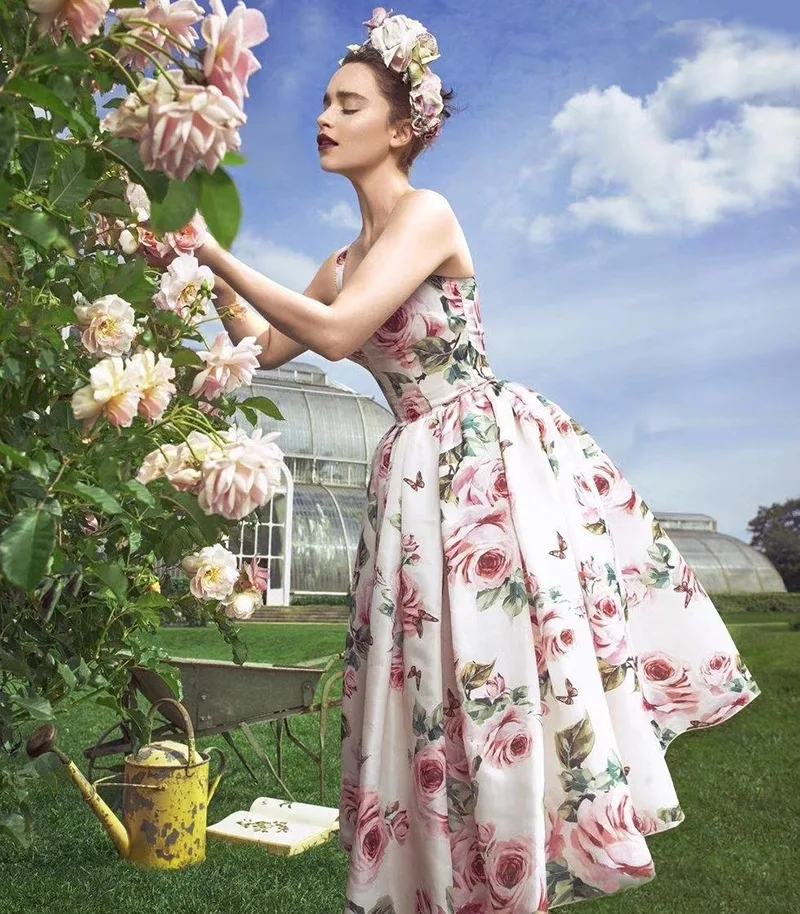 Rose print puffy dress perfect for a romantic and feminine style. Ideal for special occasions or everyday elegance. Be e — photo 4