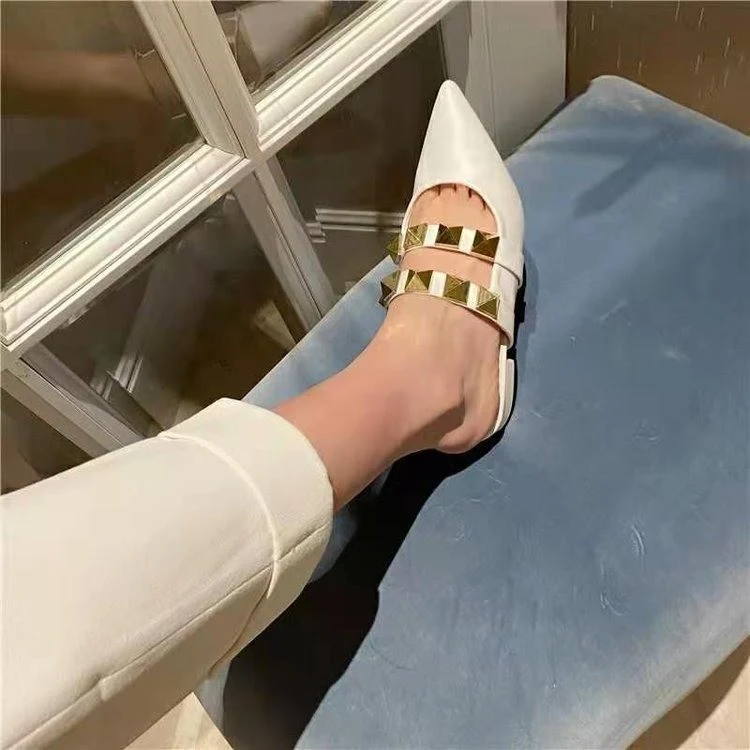 Baotou Half Drag Fashion Mid-heel Thick-heel Lazy Shoes Women's Net Infrared Wear Sandals and Slippers for comfortable d — photo 1