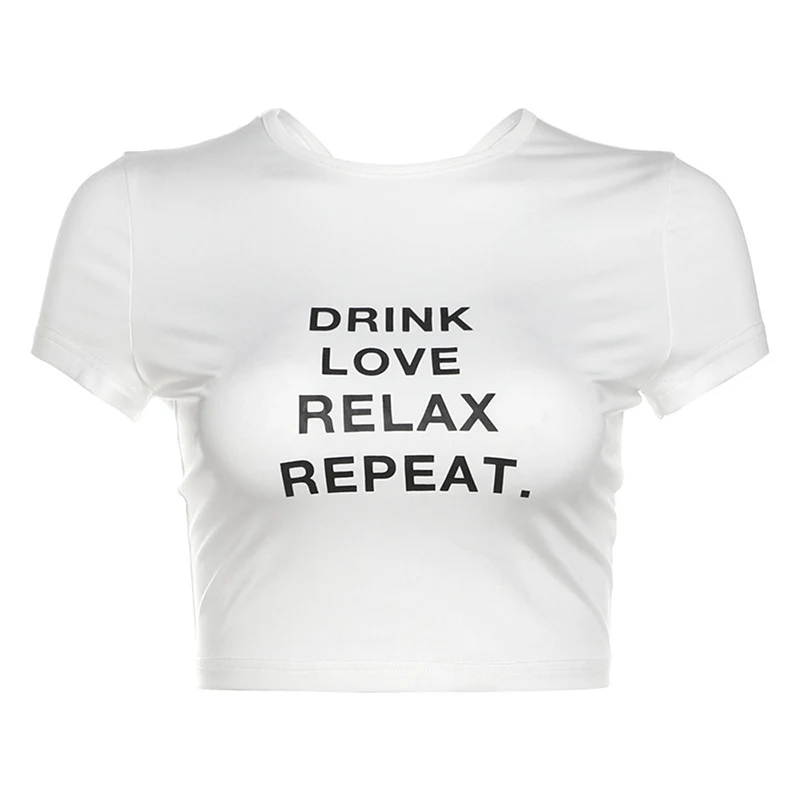 European And American Round Neck T-shirt Letter Printing Midriff-baring Short Sleeve — photo 1