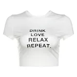 European And American Round Neck T-shirt Letter Printing Midriff-baring Short Sleeve — photo 1