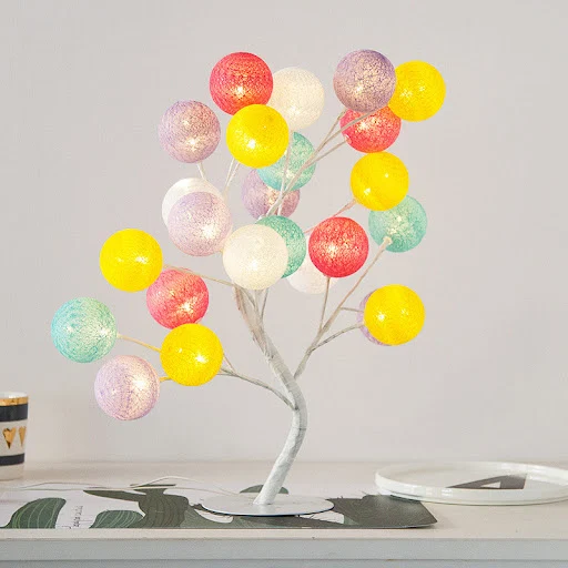Title 4, Creative Cotton Ball Tree Lamp Battery USB Tabl...
