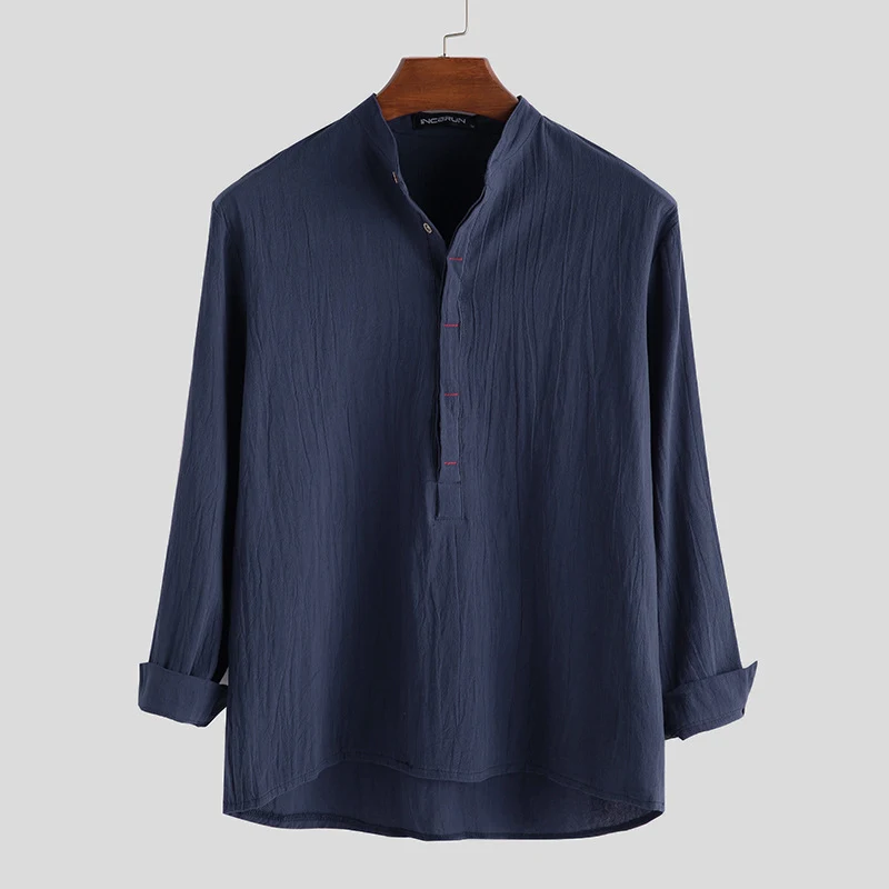 Camisa feminina casual de algodão e linho, cor sólida, manga longa, estilo folgado e confortável, perfeita para um visual descontraído e elegante. — foto 2