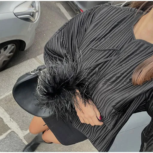 Title 5, Pure Color Tied Feather Jacket Coat for Women. ...