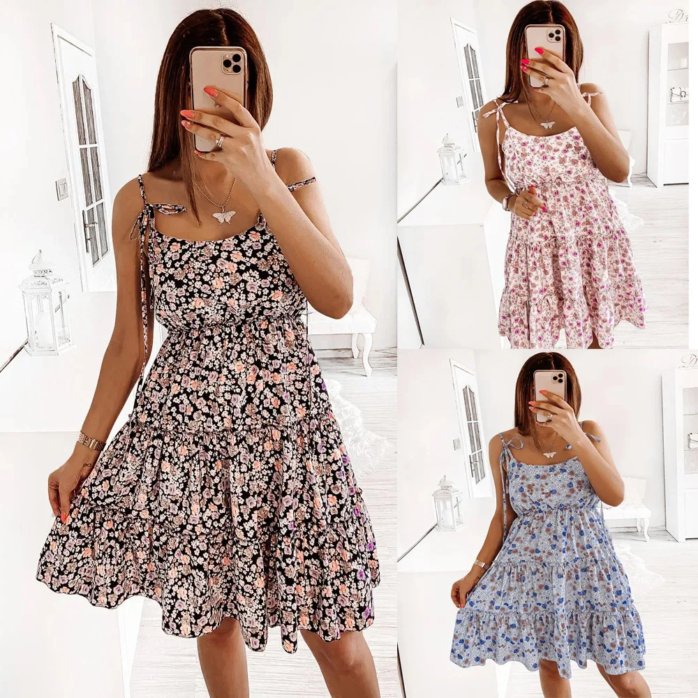 Europese en Amerikaanse zomerjurk met kleine digitale bloemenprint, een slip dress voor de lente en zomer, lichtgewicht en comfortabel, ideaal voor warm weer. — foto 3
